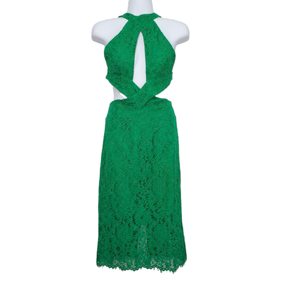 Bardot Fleur Halter Dress Fern Green Lace Sleeveless Open Back 6 - Picture 1 of 12